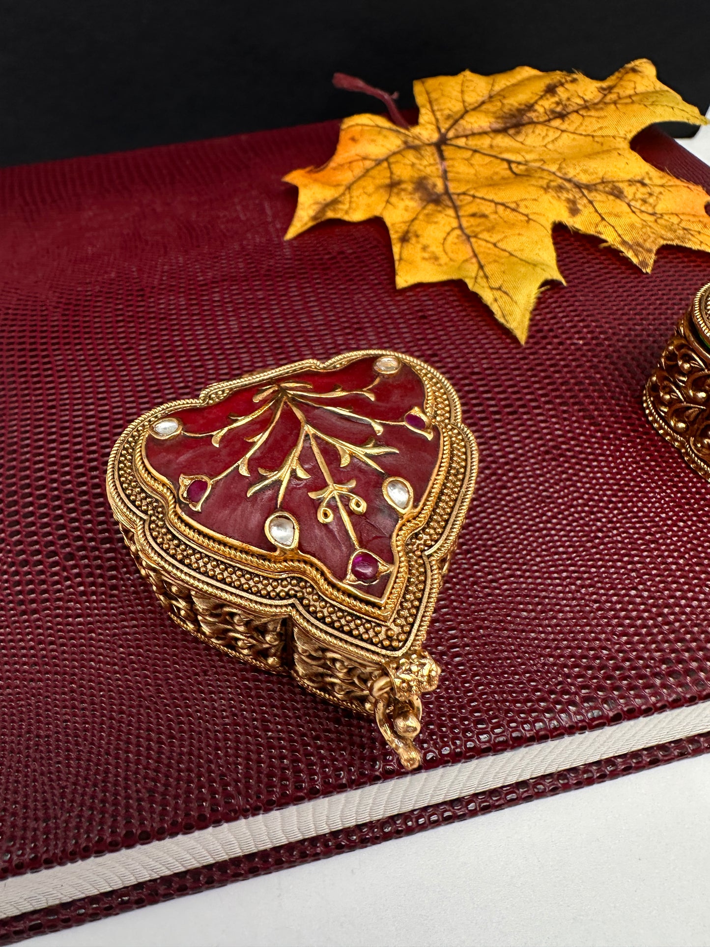 Red Meenakari Work Kundan Kumkum Box Bharani - 