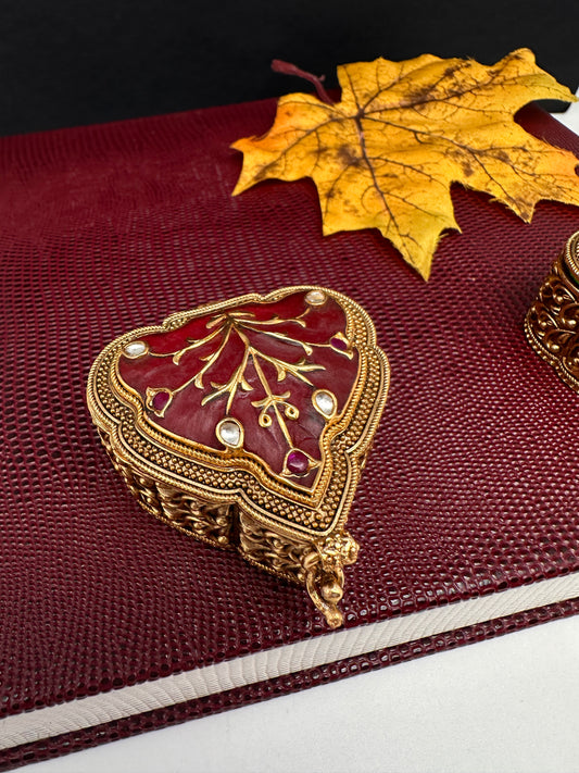 Red Meenakari Work Kundan Kumkum Box Bharani - 