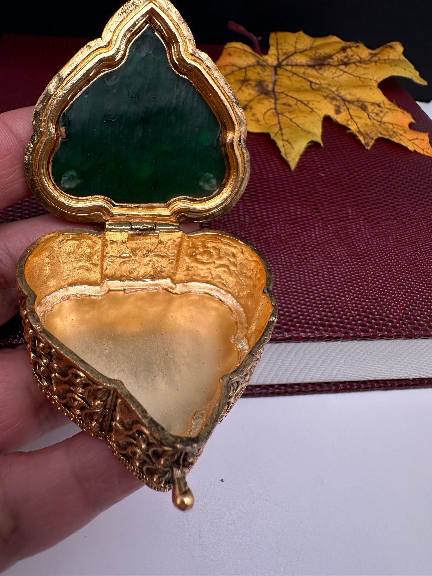 Green Meenakari Work Kundan Kumkum Box Bharani - 