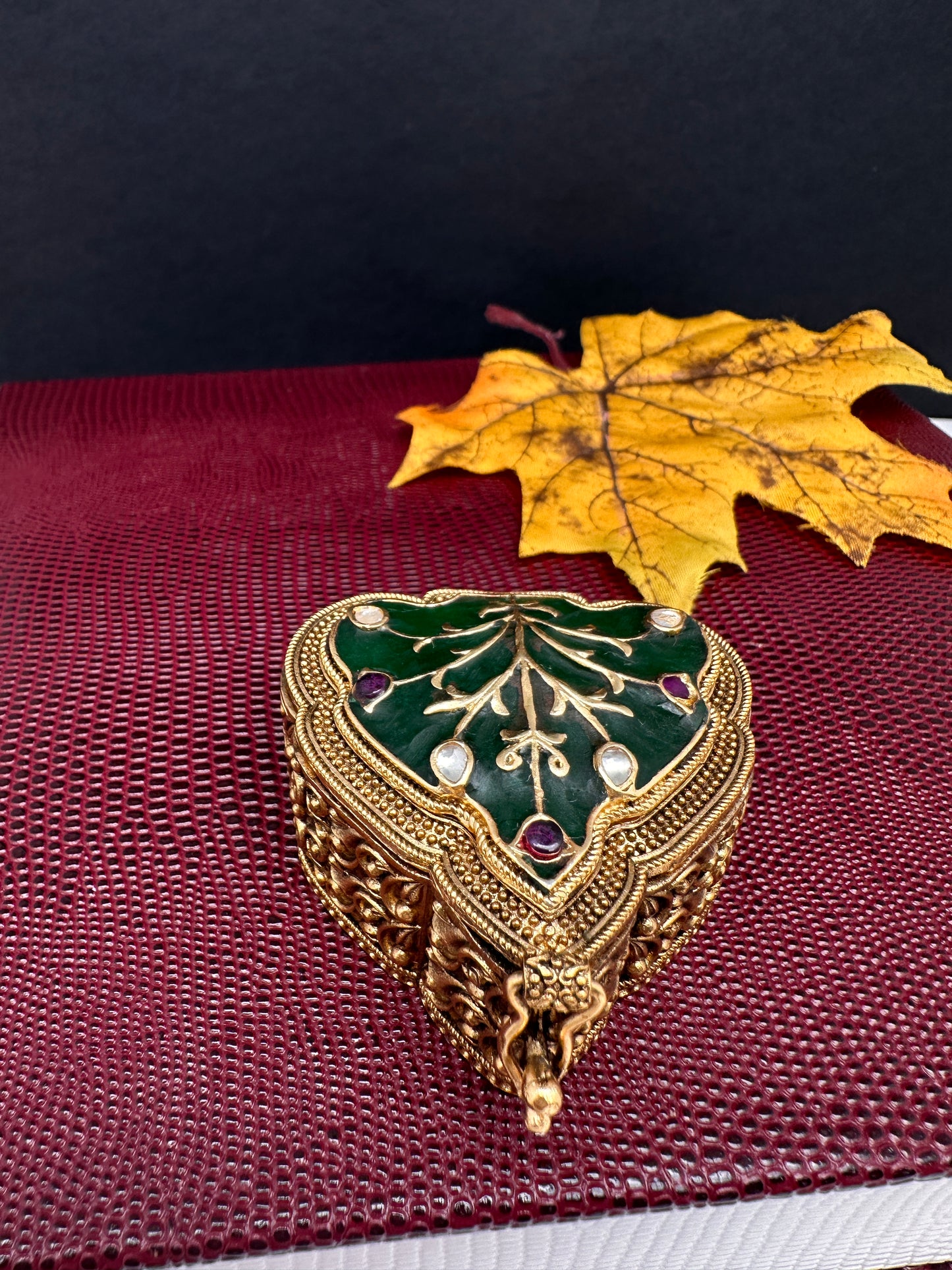 Green Meenakari Work Kundan Kumkum Box Bharani - 