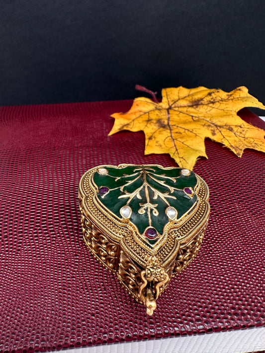 Green Meenakari Work Kundan Kumkum Box Bharani - 