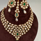 Kundan Green Stone Bridal Necklace comes with Earrings and Mang Tika