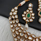 Kundan Green Stone Bridal Necklace comes with Earrings and Mang Tika