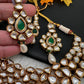 Kundan Green Stone Bridal Necklace comes with Earrings and Mang Tika