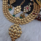 Kundan Red Green Stone Bridal Necklace comes with Earrings and Mang Tika