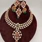 Kundan Red Green Stone Bridal Necklace comes with Earrings and Mang Tika