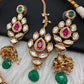 Kundan Red Green Stone Bridal Necklace comes with Earrings and Mang Tika