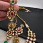 Kundan Red Green Stone Bridal Necklace comes with Earrings and Mang Tika