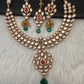 Kundan Red Green Stone Bridal Necklace comes with Earrings and Mang Tika