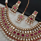 Kundan Red Stone Bridal Necklace comes with Earrings and Mang Tika