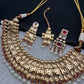 Kundan Red Stone Bridal Necklace comes with Earrings and Mang Tika