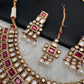 Kundan Red Stone Bridal Necklace comes with Earrings and Mang Tika