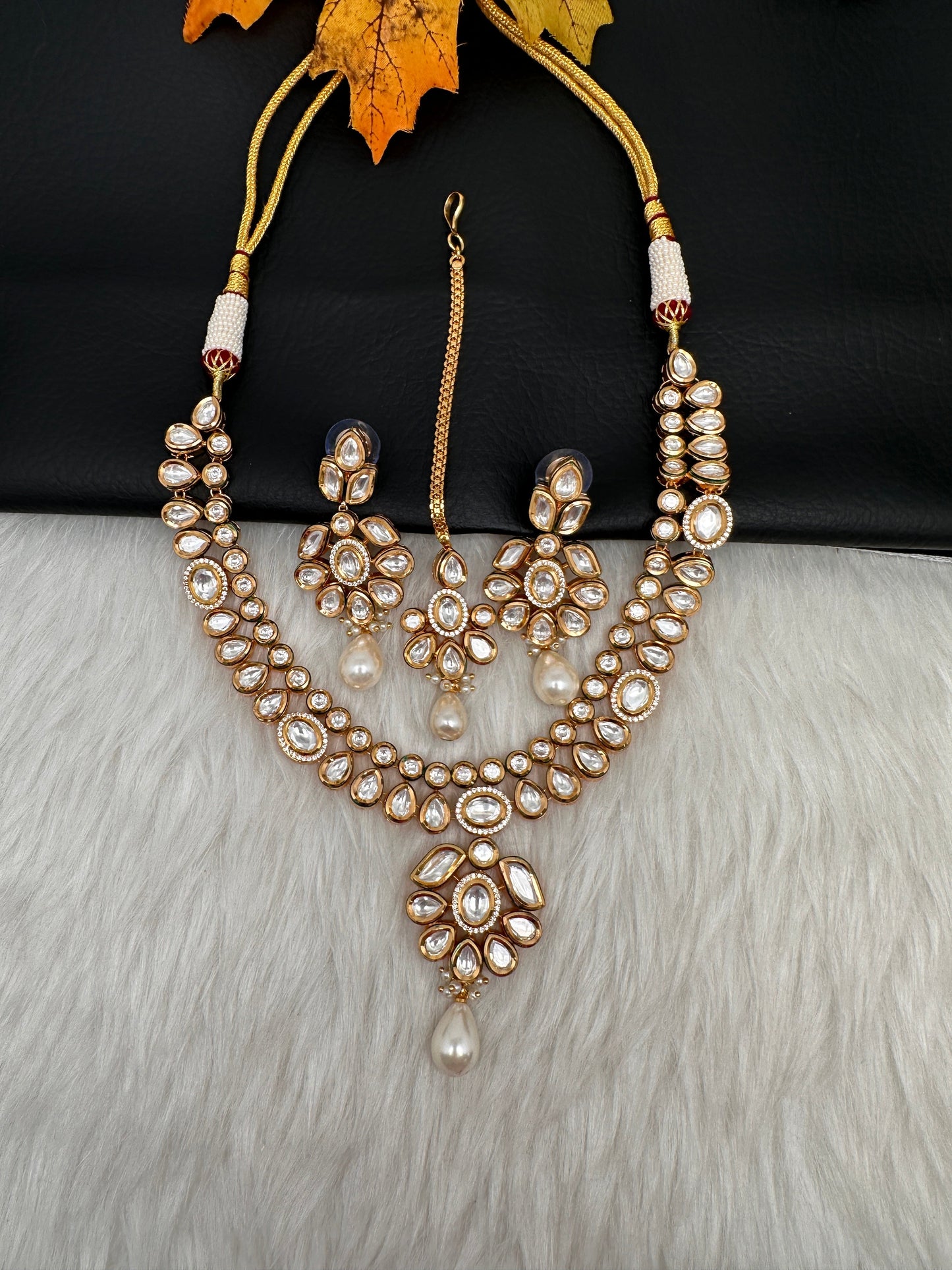 Kundan Statement Necklace comes with Earrings and Mang Tika