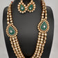 Multi Layer Kundan Green Carved Stone Mid Length Necklace