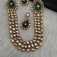 Multi Layer Kundan Green Carved Stone Mid Length Necklace