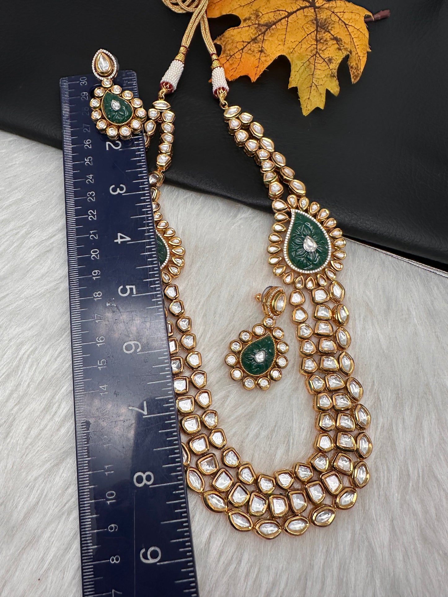 Multi Layer Kundan Green Carved Stone Mid Length Necklace