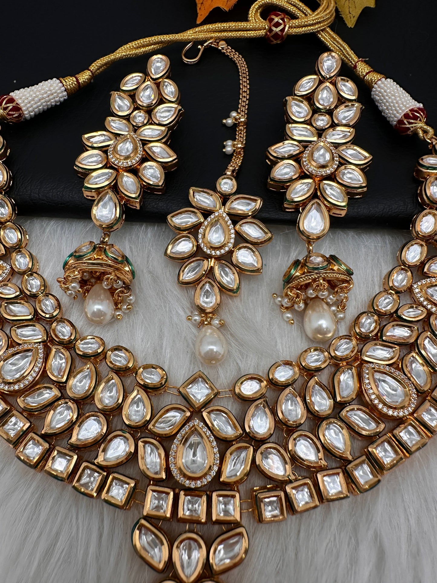 Kundan Statement Necklace comes with Earrings and Mang Tika