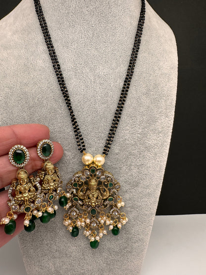 Goddess Lakshmi Color Stone Color Beads Mangalsutra Necklace - Green