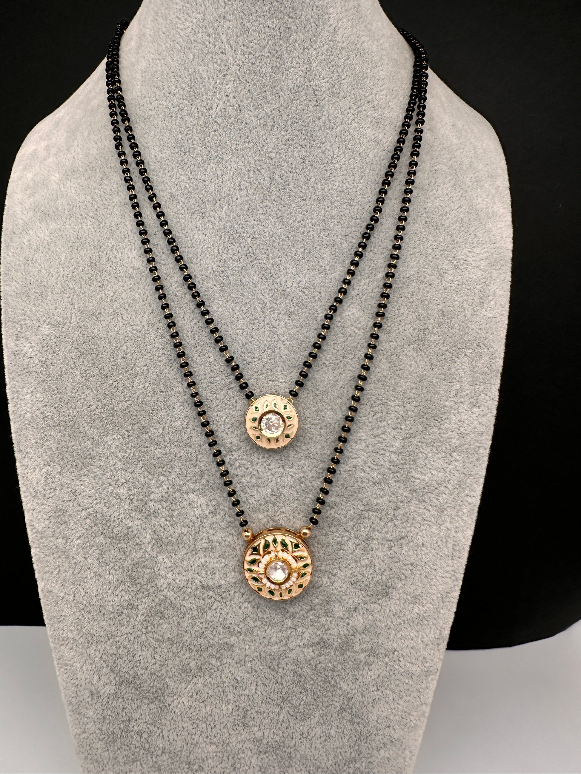 Double layer Black Beads Mangalsutra Necklace - Green