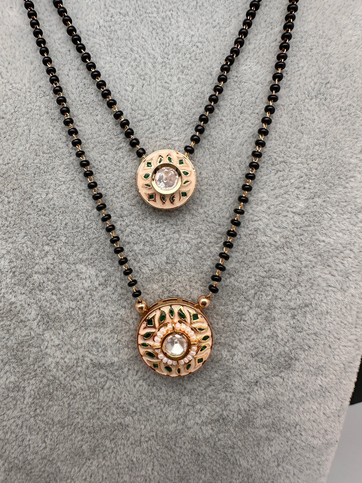 Double layer Black Beads Mangalsutra Necklace - Green