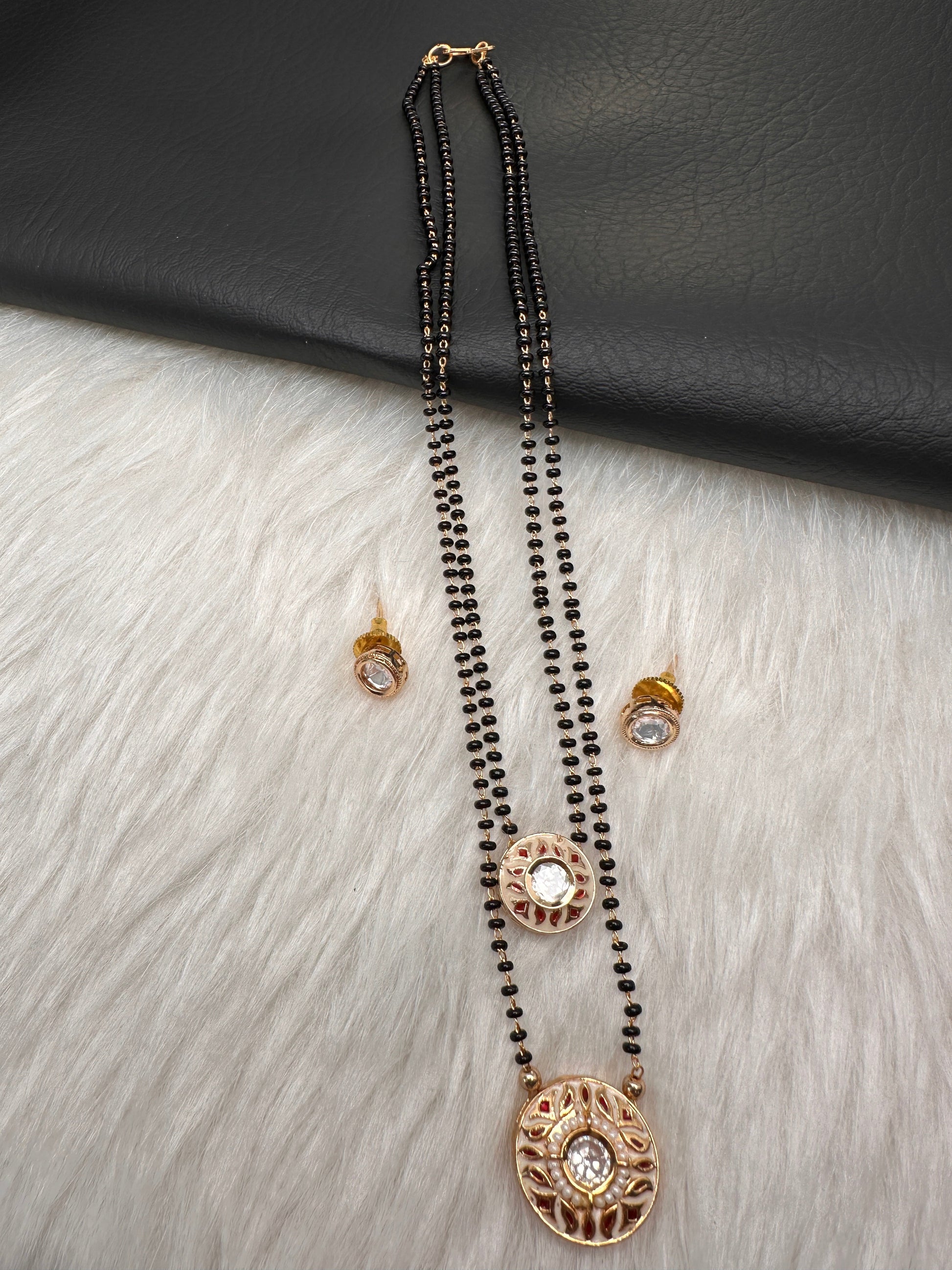 Double layer Black Beads Mangalsutra Necklace - Red