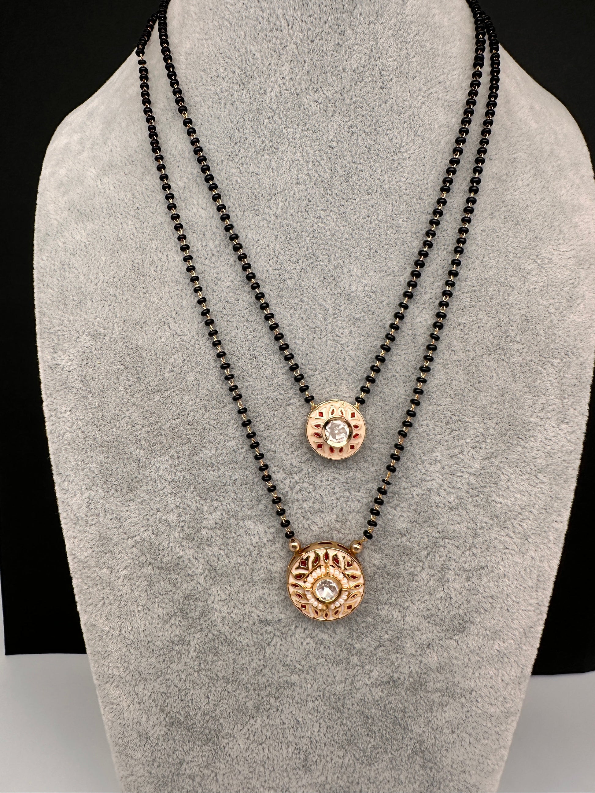 Double layer Black Beads Mangalsutra Necklace - Red