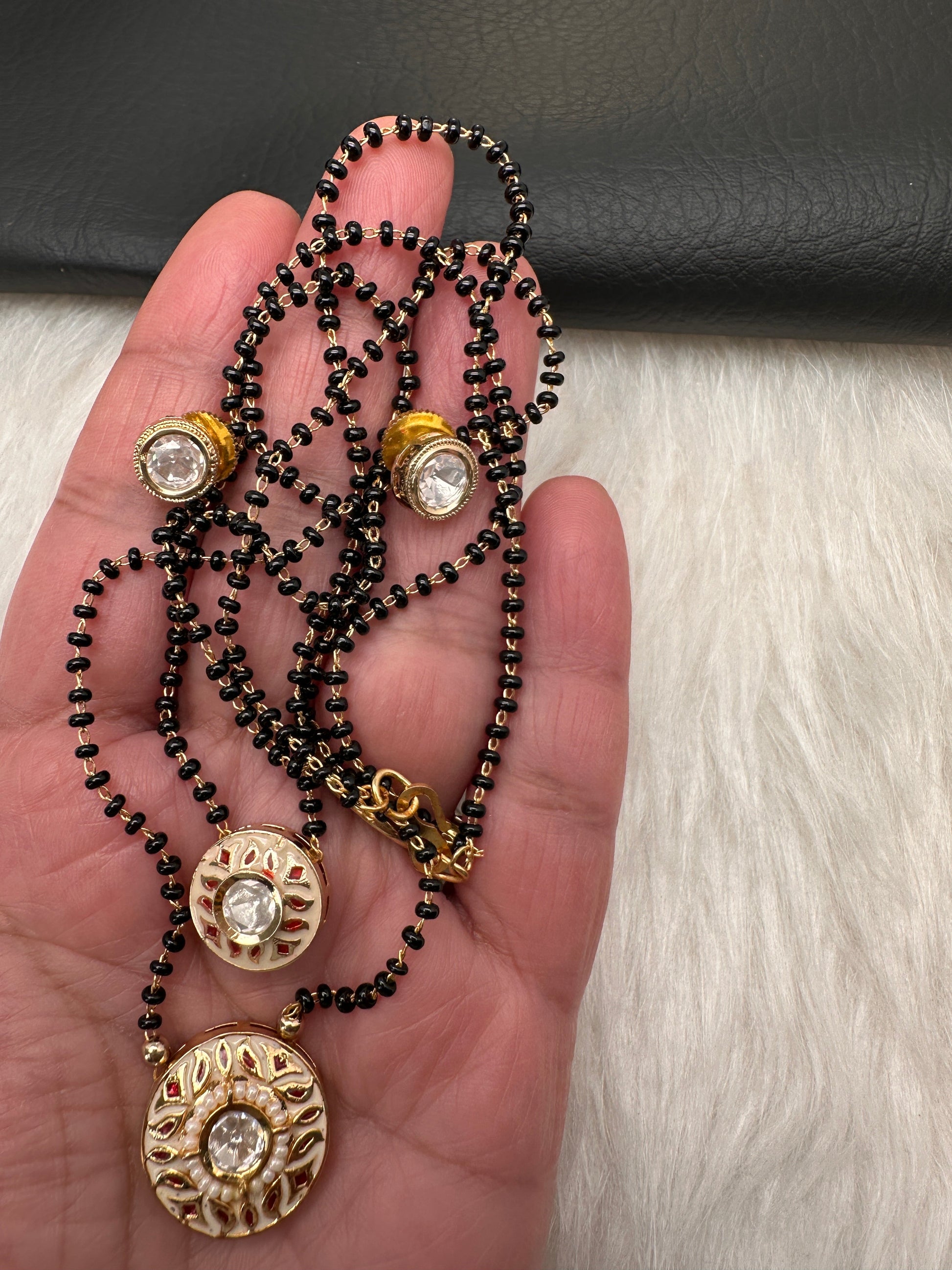 Double layer Black Beads Mangalsutra Necklace - Red