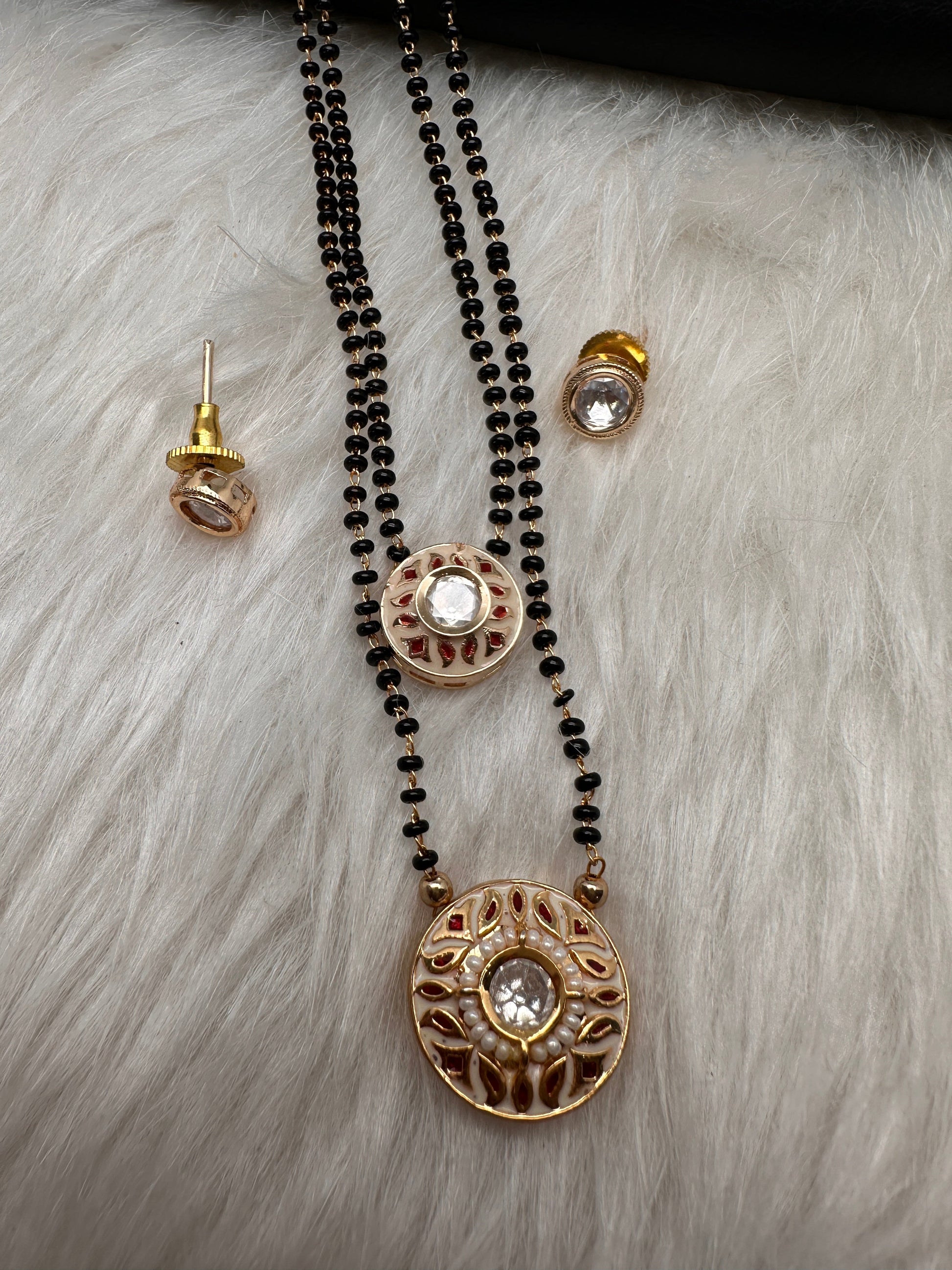 Double layer Black Beads Mangalsutra Necklace - Red