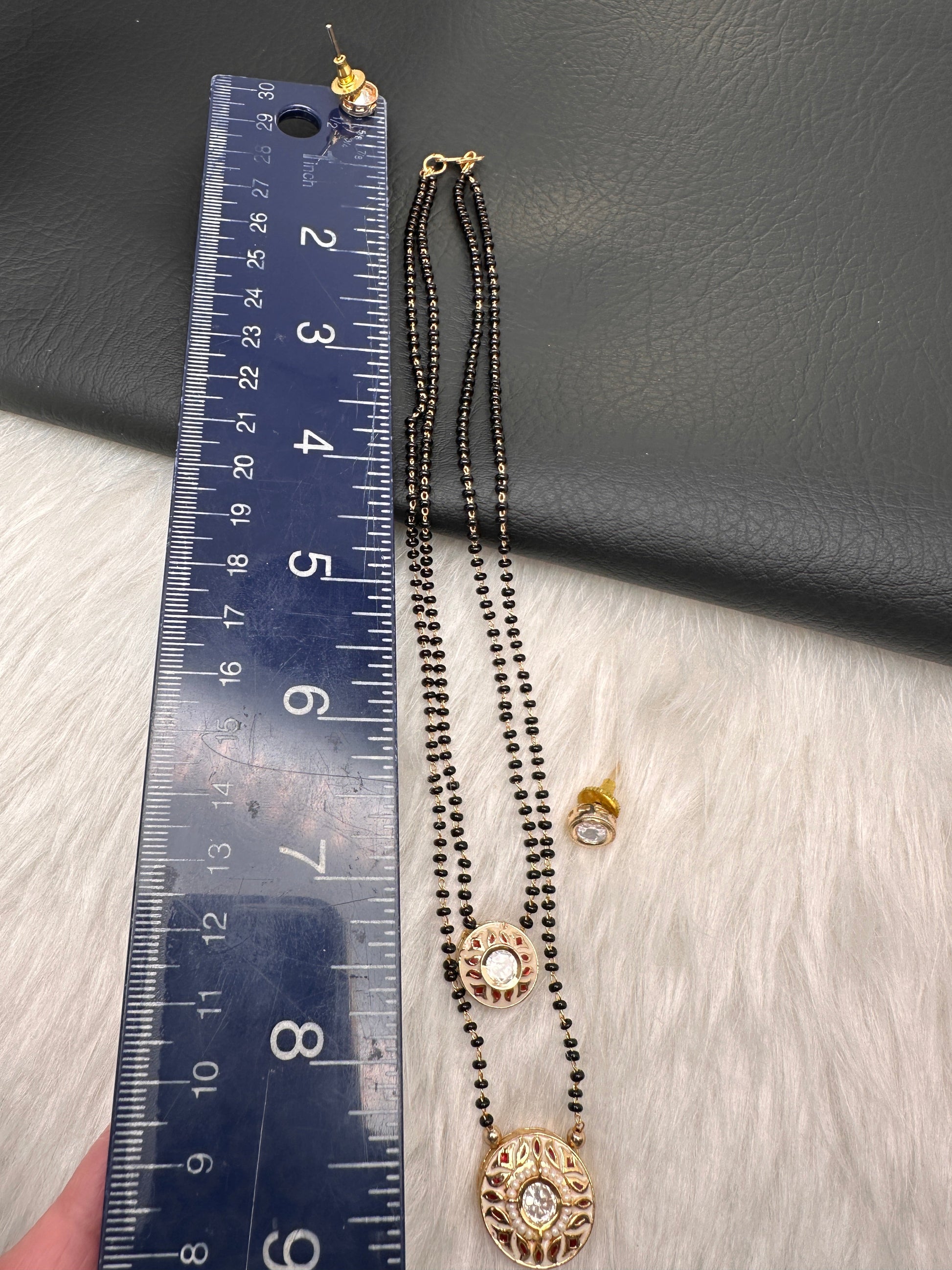 Double layer Black Beads Mangalsutra Necklace - Red