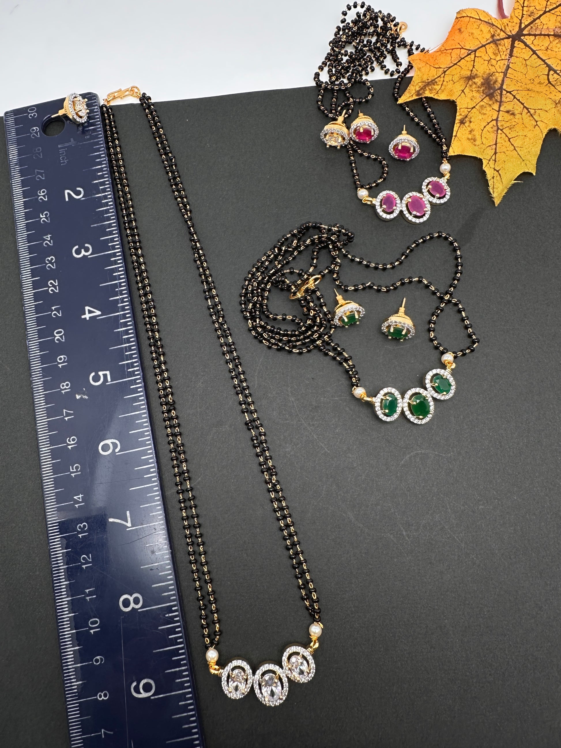 Fusion Black Beads Mangalsutra Necklace - Clear