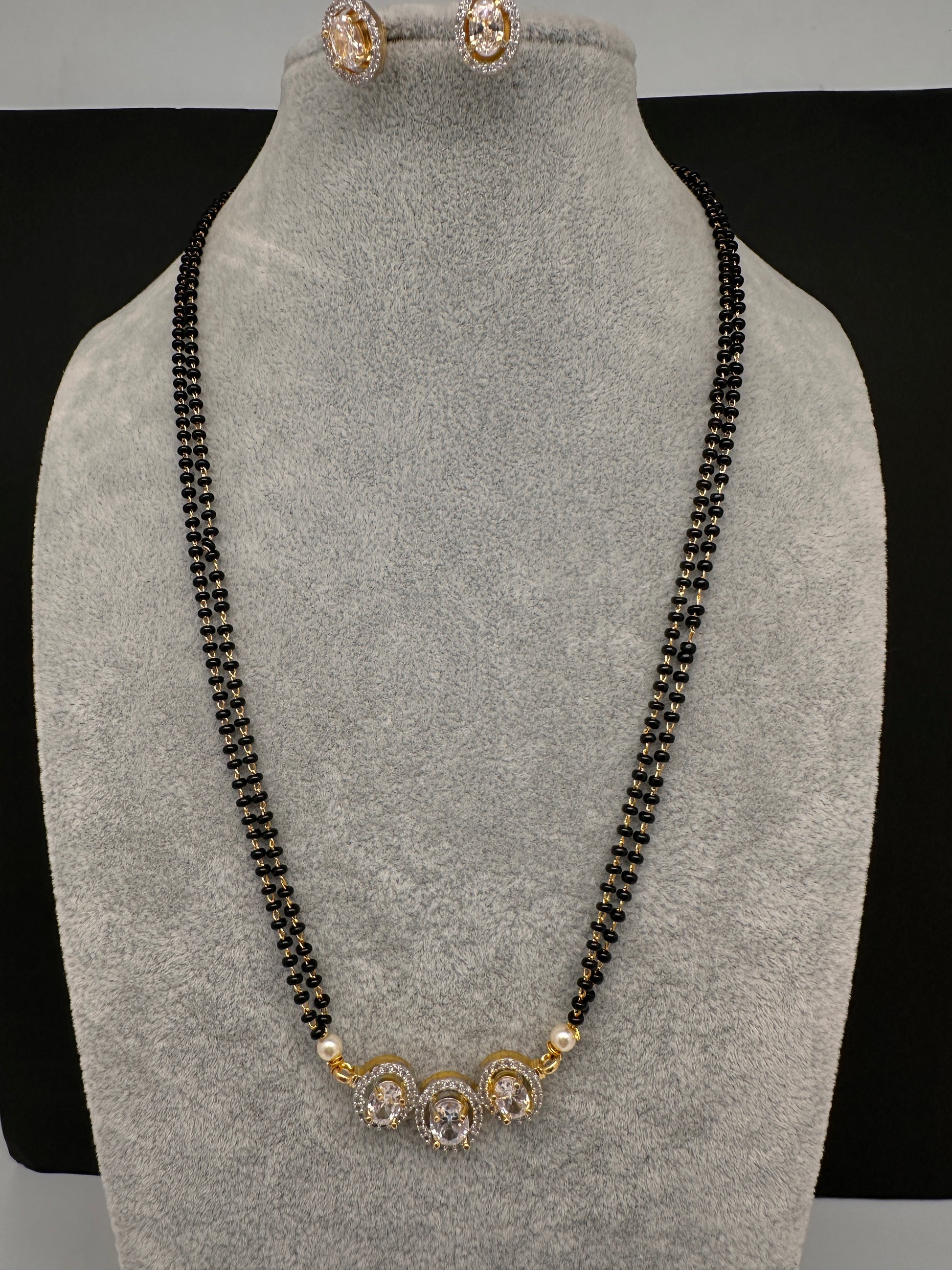 Fusion Black Beads Mangalsutra Necklace - Clear
