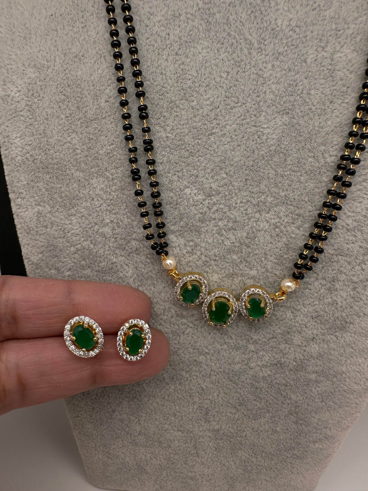 Fusion Black Beads Mangalsutra Necklace - Green