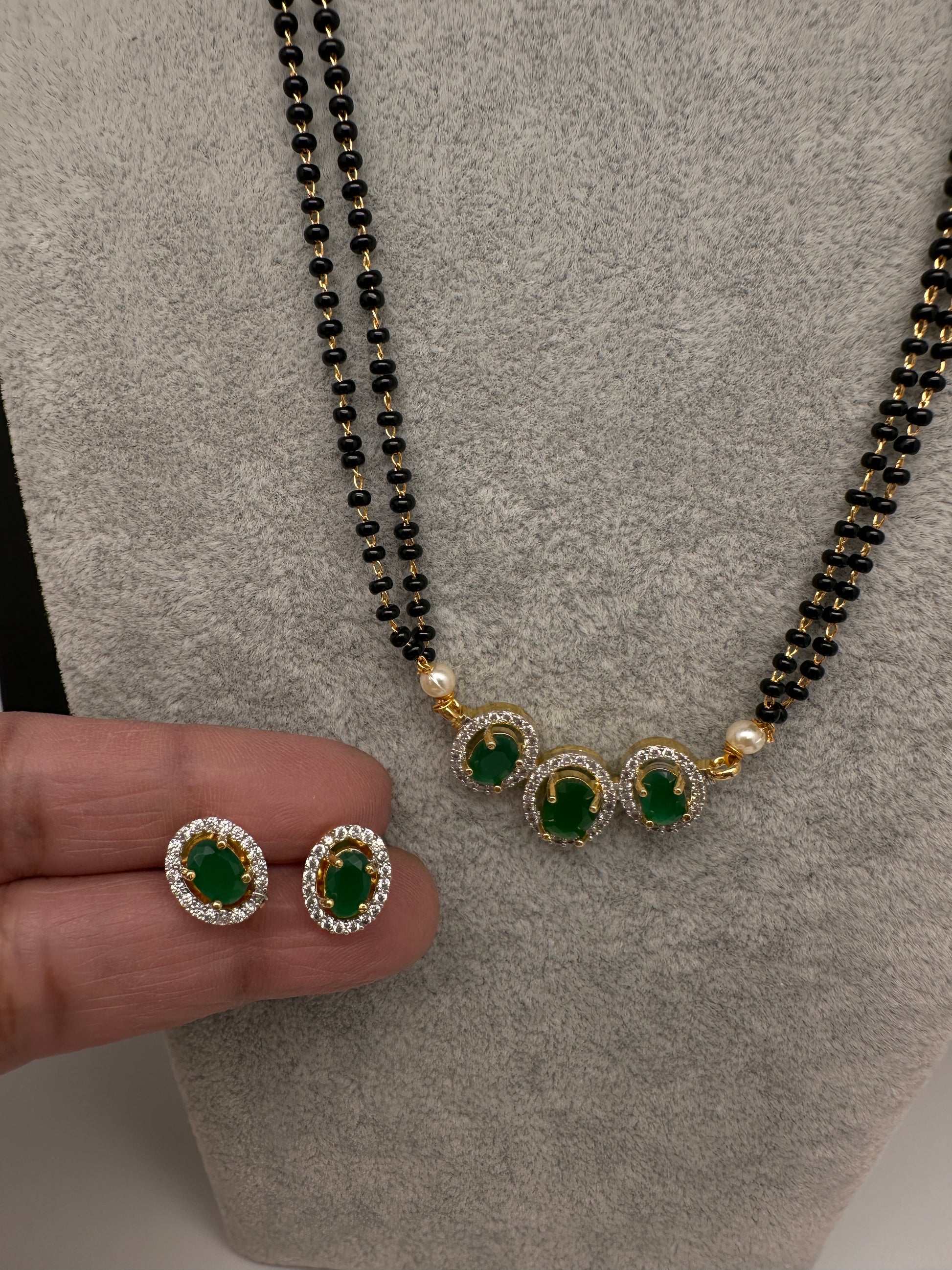 Fusion Black Beads Mangalsutra Necklace - Green