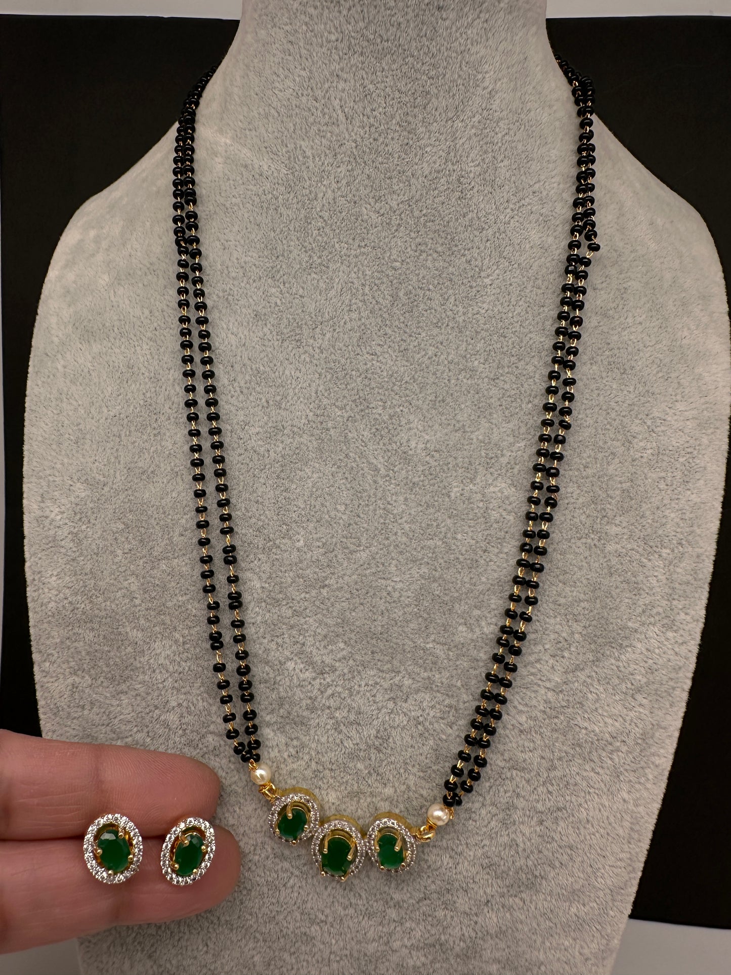 Fusion Black Beads Mangalsutra Necklace - Green
