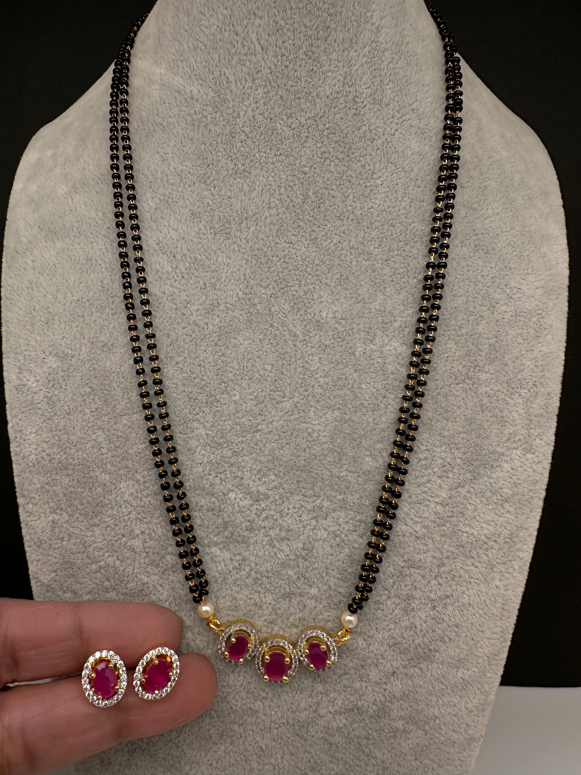 AD Color Stone Mangalsutra Necklace - Red