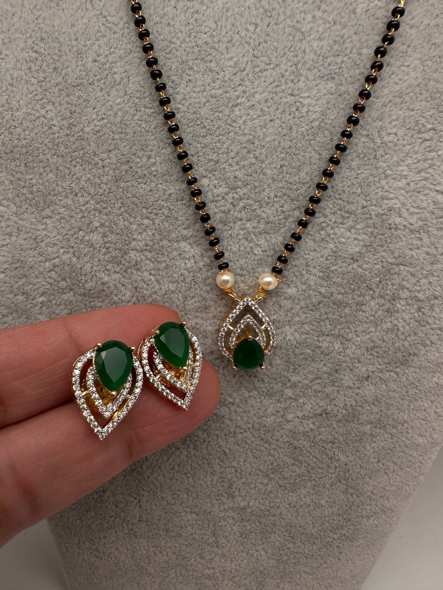 AD Color Stone Mangalsutra Necklace - Green