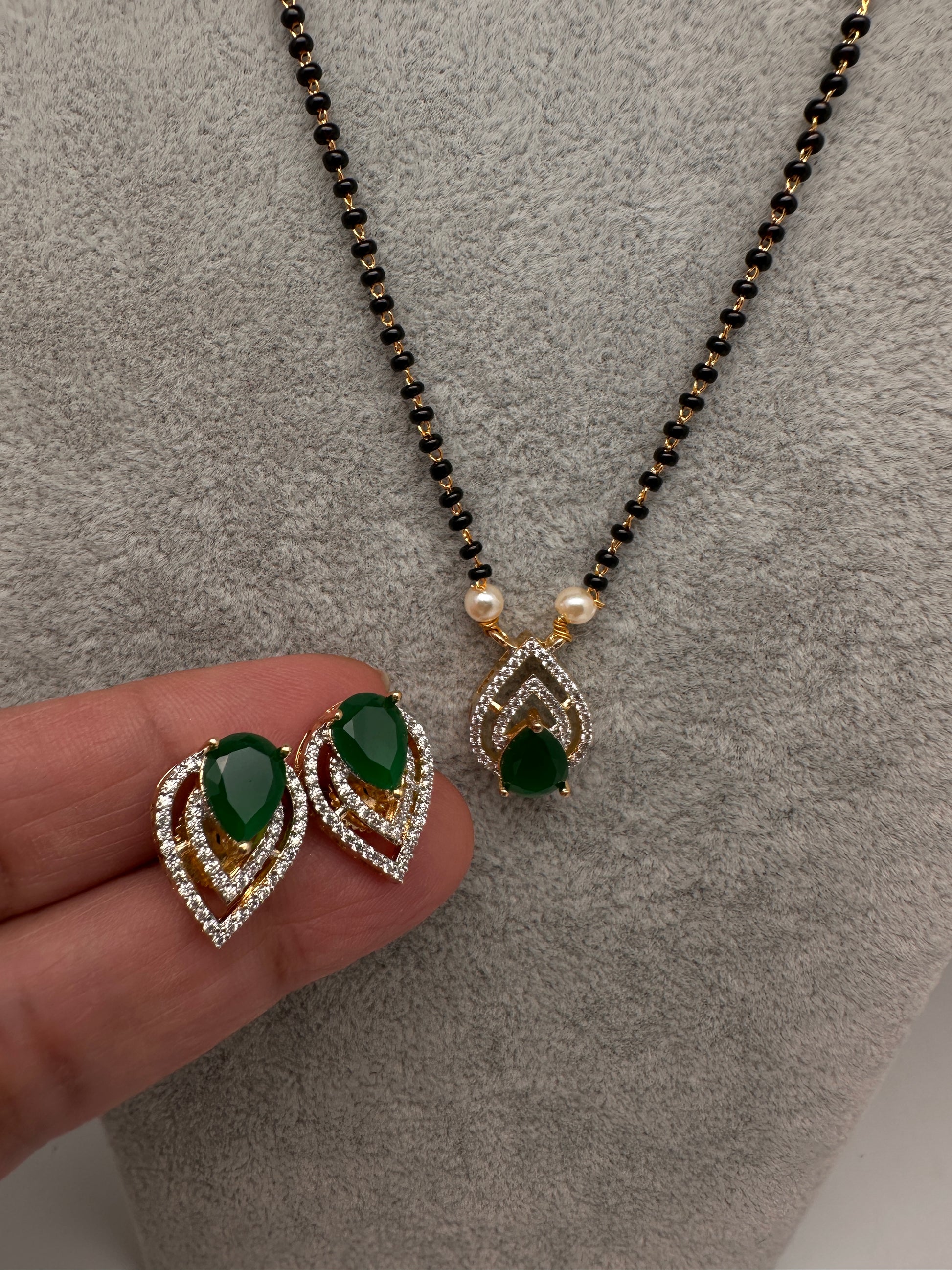 AD Color Stone Mangalsutra Necklace - Green