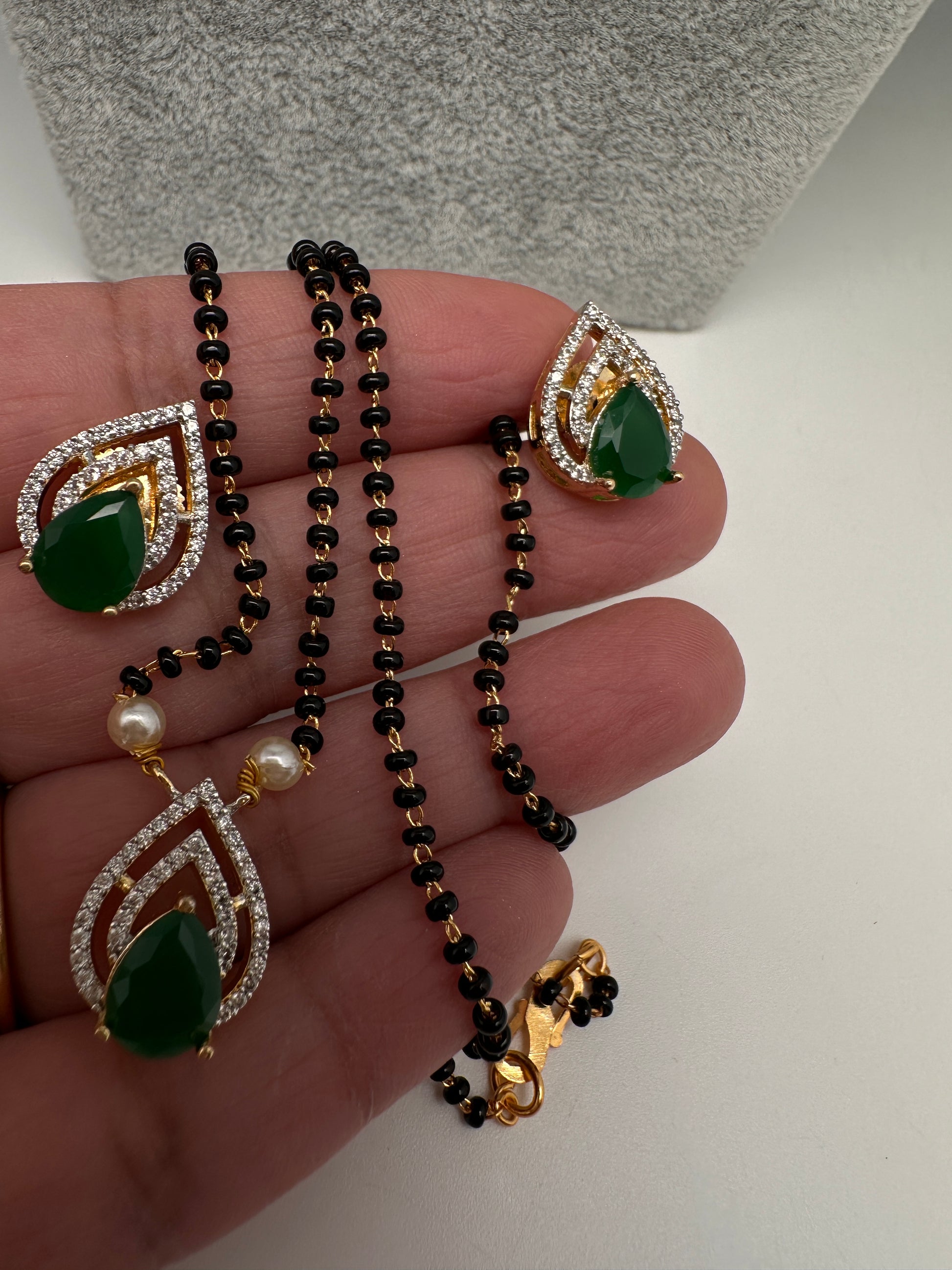 AD Color Stone Mangalsutra Necklace - Green