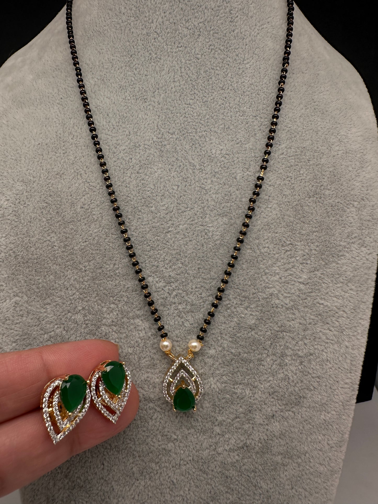AD Color Stone Mangalsutra Necklace - Green