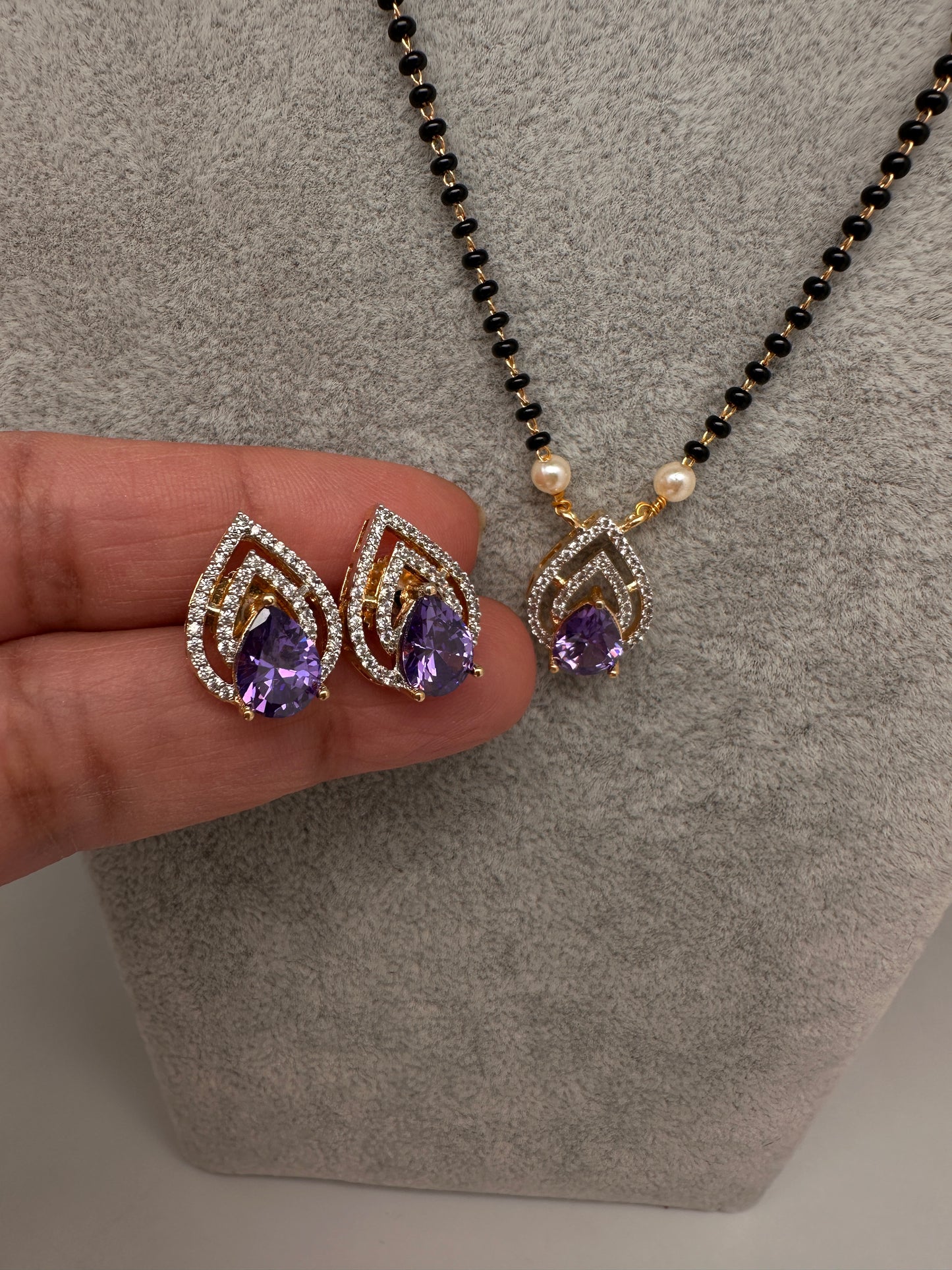 AD Color Stone Mangalsutra Necklace - Purple