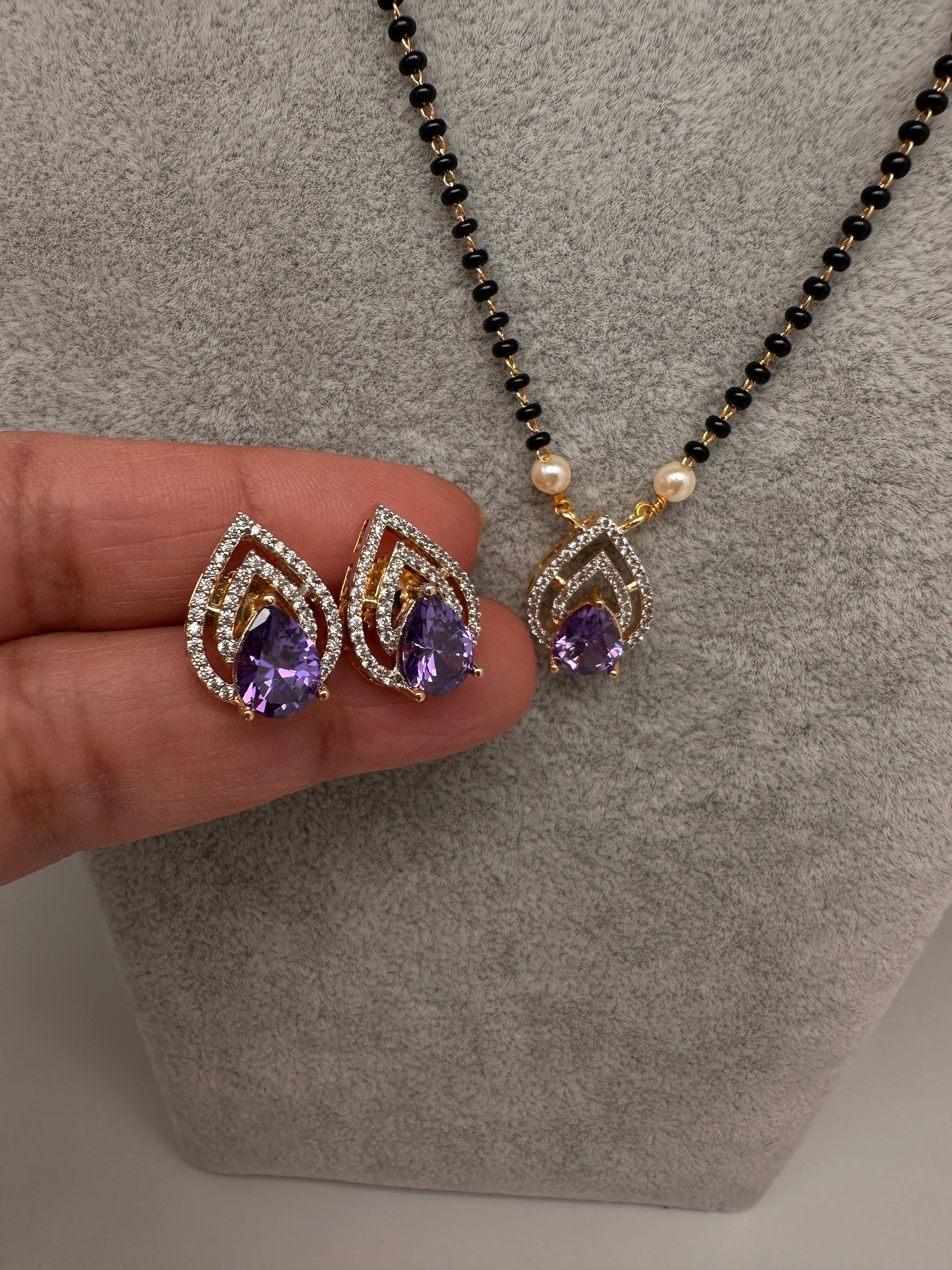 AD Color Stone Mangalsutra Necklace - Purple