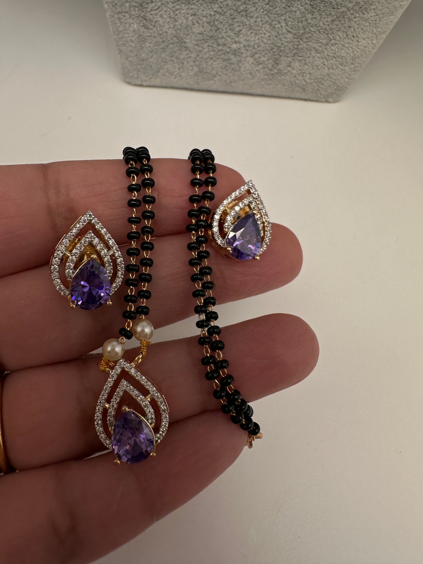 AD Color Stone Mangalsutra Necklace - Purple