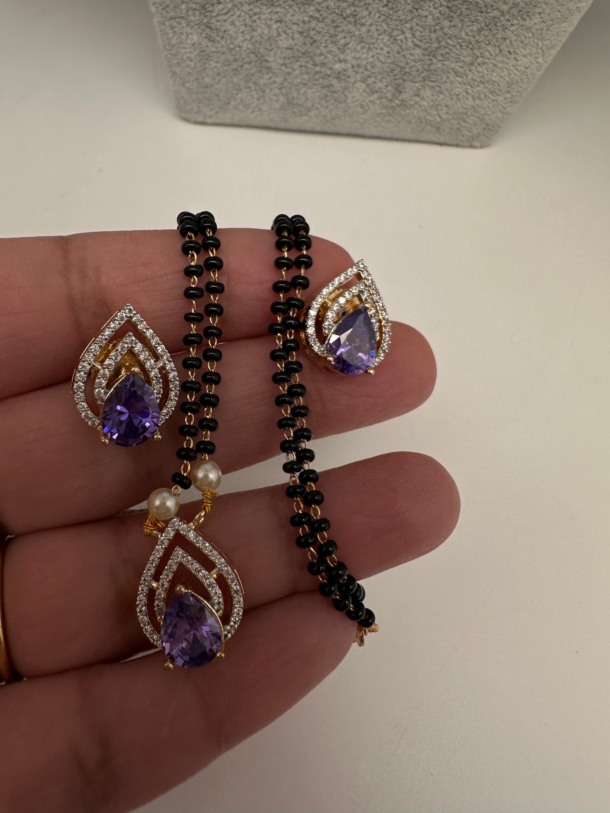 AD Color Stone Mangalsutra Necklace - Purple