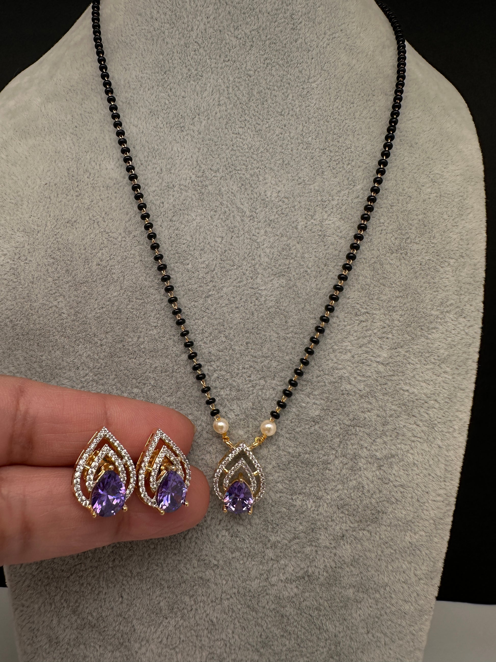 AD Color Stone Mangalsutra Necklace - Purple
