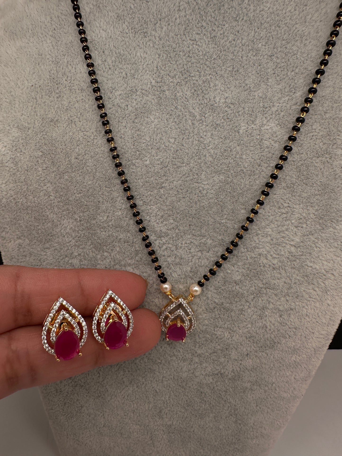 AD Color Stone Mangalsutra Necklace - Red