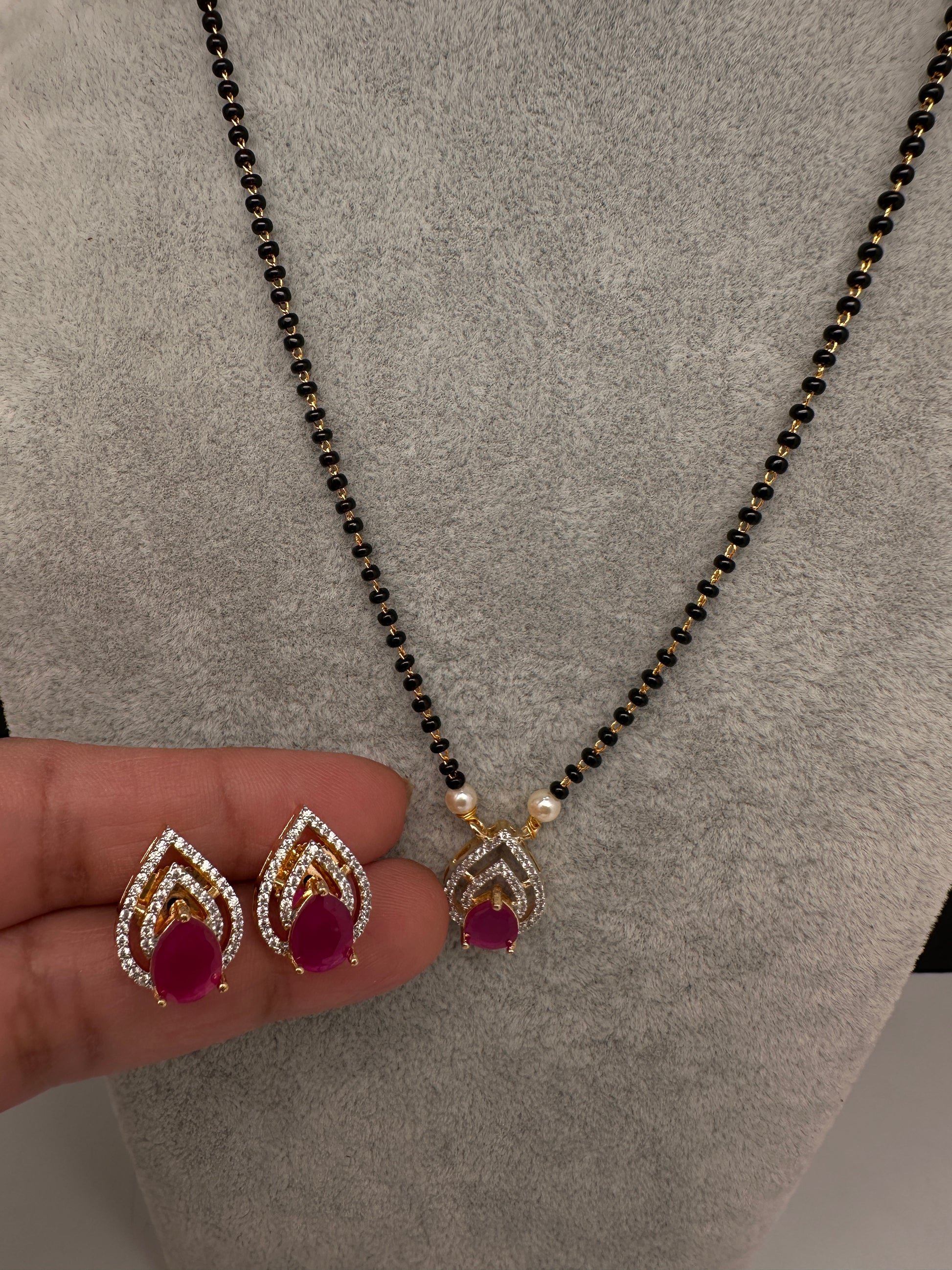 AD Color Stone Mangalsutra Necklace - Red