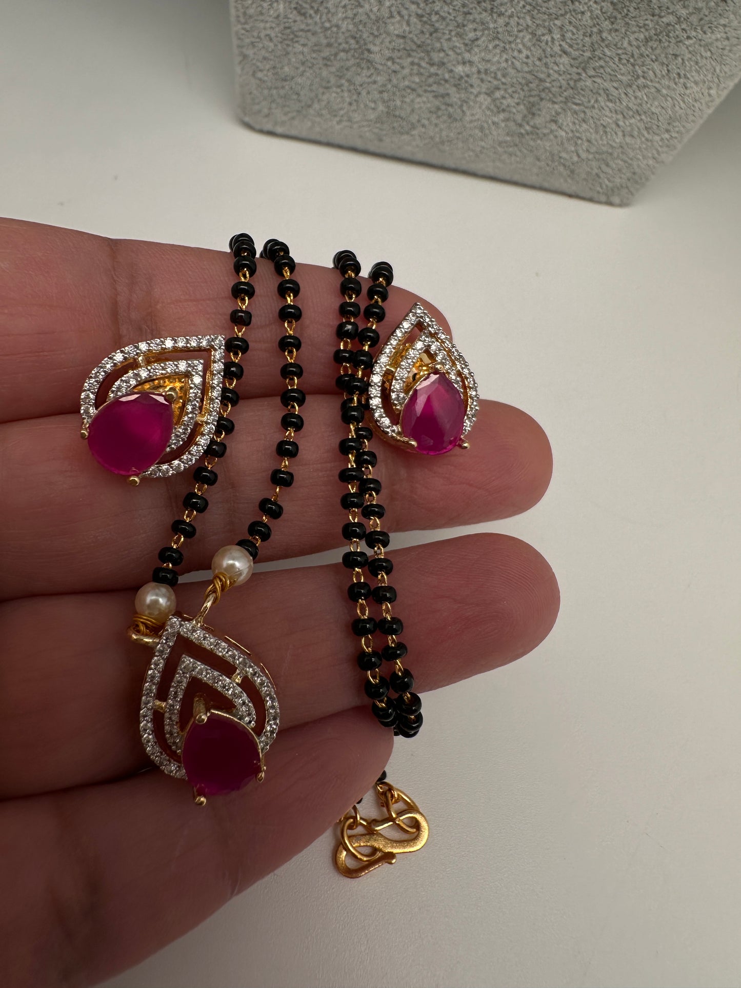 AD Color Stone Mangalsutra Necklace - Red