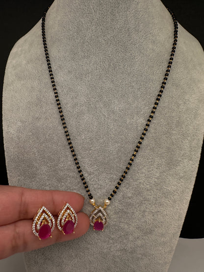 AD Color Stone Mangalsutra Necklace - Red