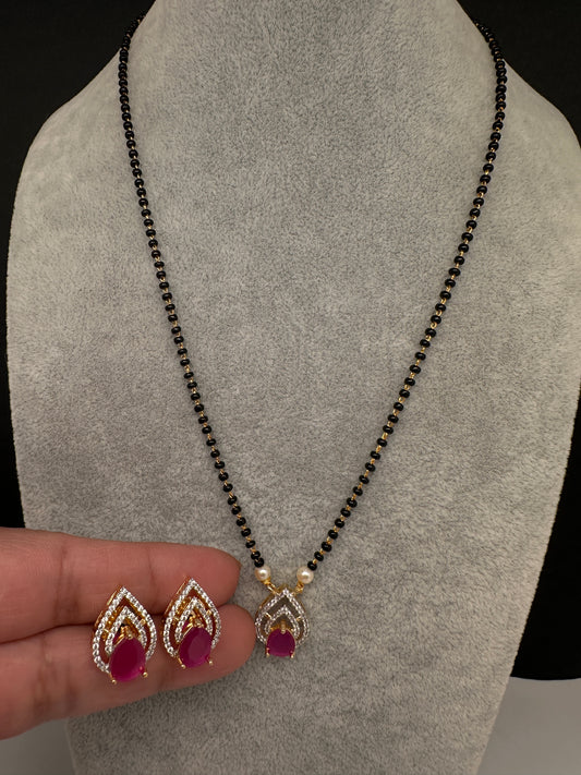 AD Color Stone Mangalsutra Necklace - Red
