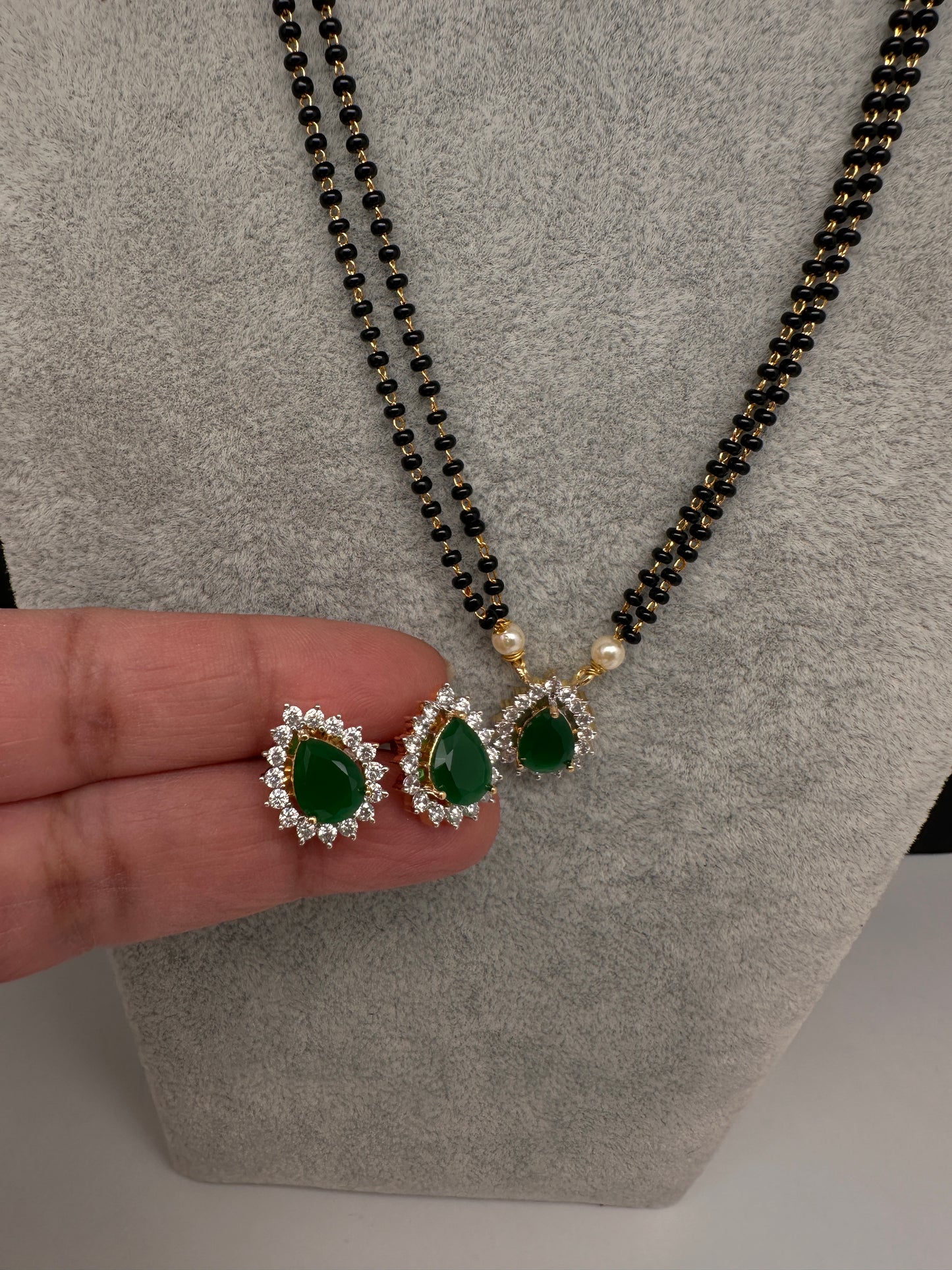 AD Color Stone Mangalsutra Necklace - Green